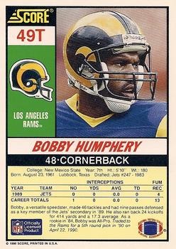 1990 Score Rookie & Traded #49T Bobby Humphery Back