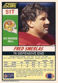 1990 Score Rookie & Traded #51T Fred Smerlas Back
