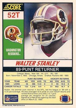 1990 Score Rookie & Traded #52T Walter Stanley Back