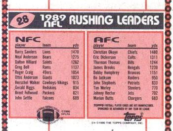 1990 Topps #28 1989 Rushing Leaders (Barry Sanders / Christian Okoye) Back