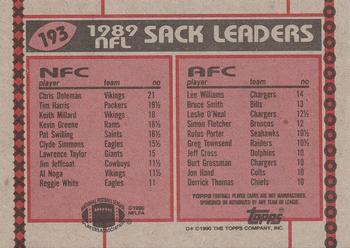 1990 Topps #193 1989 Sack Leaders (Chris Doleman / Lee Williams) Back