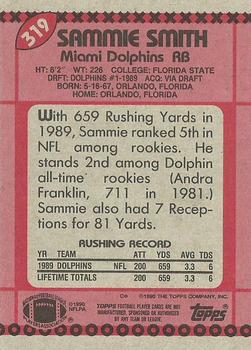 1990 Topps #319 Sammie Smith Back