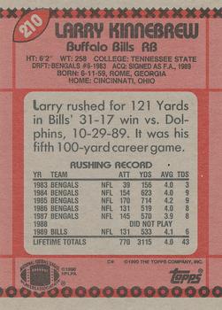 1990 Topps #210 Larry Kinnebrew Back