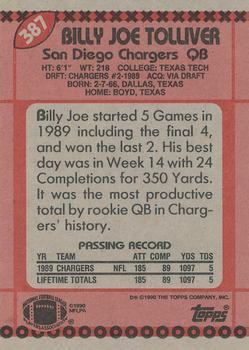 1990 Topps #387 Billy Joe Tolliver Back