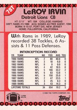 1990 Topps Traded #78T LeRoy Irvin Back