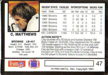 1991 Action Packed #47 Clay Matthews Back