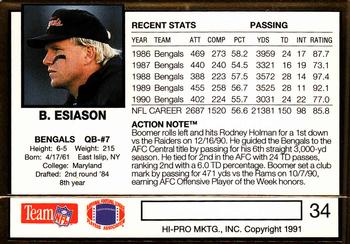 1991 Action Packed #34 Boomer Esiason Back