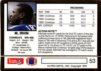 1991 Action Packed #53 Michael Irvin Back