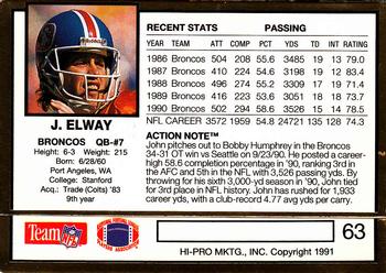1991 Action Packed #63 John Elway Back