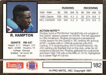 1991 Action Packed #182 Rodney Hampton Back