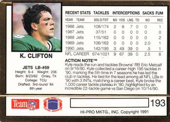 1991 Action Packed #193 Kyle Clifton Back