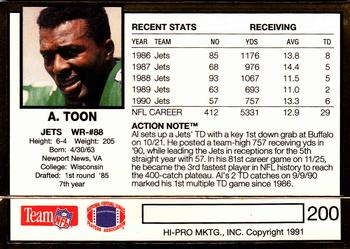1991 Action Packed #200 Al Toon Back