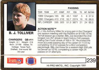1991 Action Packed #239 Billy Joe Tolliver Back