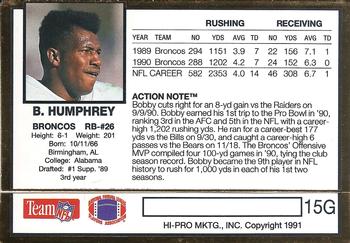 1991 Action Packed - 24K Gold #15G Bobby Humphrey Back