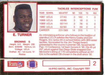 1991 Action Packed Rookie/Update #2 Eric Turner Back