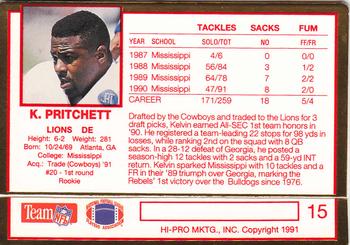 1991 Action Packed Rookie/Update #15 Kelvin Pritchett Back
