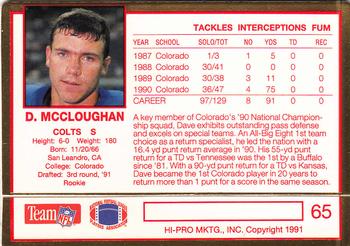 1991 Action Packed Rookie/Update #65 Dave McCloughan Back