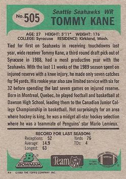 1991 Bowman #505 Tommy Kane Back