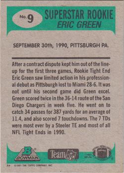 1991 Bowman #9 Eric Green Back