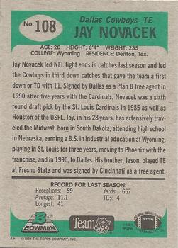 1991 Bowman #108 Jay Novacek Back