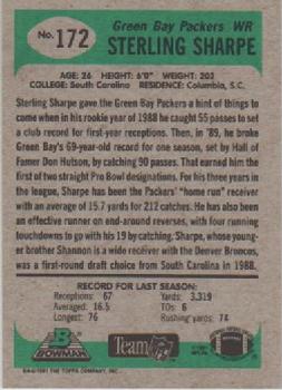1991 Bowman #172 Sterling Sharpe Back