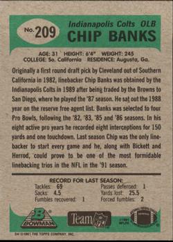 1991 Bowman #209 Chip Banks Back
