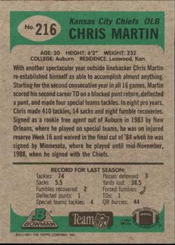 1991 Bowman #216 Chris Martin Back