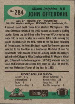 1991 Bowman #284 John Offerdahl Back
