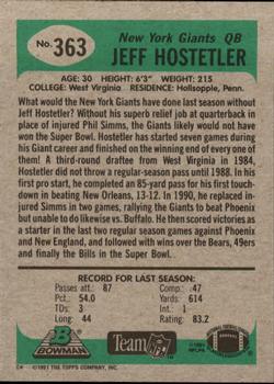 1991 Bowman #363 Jeff Hostetler Back