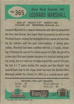 1991 Bowman #365 Leonard Marshall Back