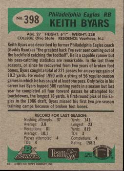 1991 Bowman #398 Keith Byars Back
