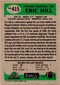 1991 Bowman #415 Eric Hill Back