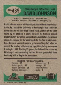 1991 Bowman #439 David Johnson Back