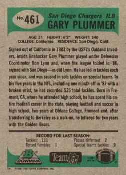 1991 Bowman #461 Gary Plummer Back