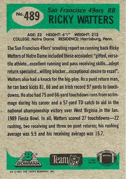 1991 Bowman #489 Ricky Watters Back