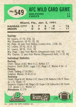 1991 Bowman #549 Road to Super Bowl XXV: Dolphins vs. Chiefs Back