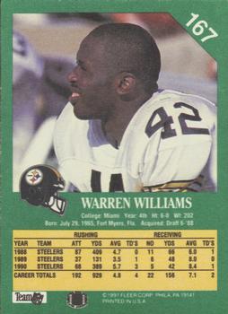 1991 Fleer #167 Warren Williams Back