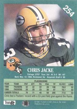 1991 Fleer #254 Chris Jacke Back