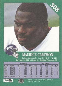 1991 Fleer #308 Maurice Carthon Back