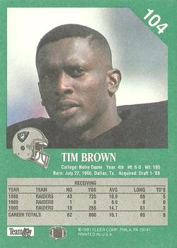 1991 Fleer #104 Tim Brown Back