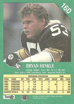 1991 Fleer #160 Bryan Hinkle Back