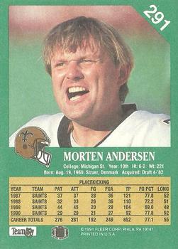 1991 Fleer #291 Morten Andersen Back