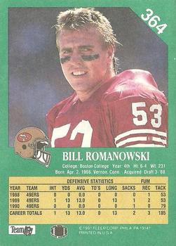 1991 Fleer #364 Bill Romanowski Back