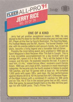1991 Fleer - All-Pro '91 #20 Jerry Rice Back