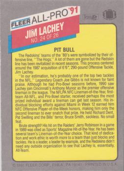 1991 Fleer - All-Pro '91 #24 Jim Lachey Back
