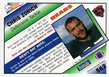 1991 Pacific #562 Chris Zorich Back