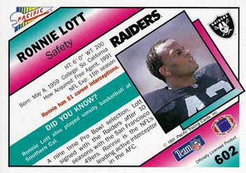 1991 Pacific #602 Ronnie Lott Back