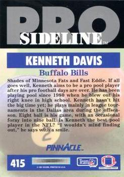 1991 Pinnacle #415 Kenneth Davis Back