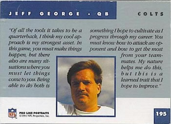 1991 Pro Line Portraits #195 Jeff George Back