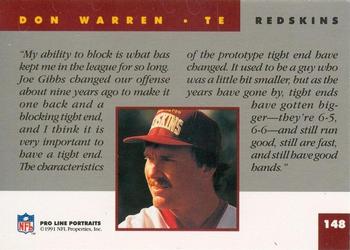 1991 Pro Line Portraits #148 Don Warren Back